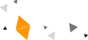 Eléments graphiques de la charte de l'agence web lyonnaise Les Vikings, des triangles orange, gris et noir reprenant le style des origami japonais